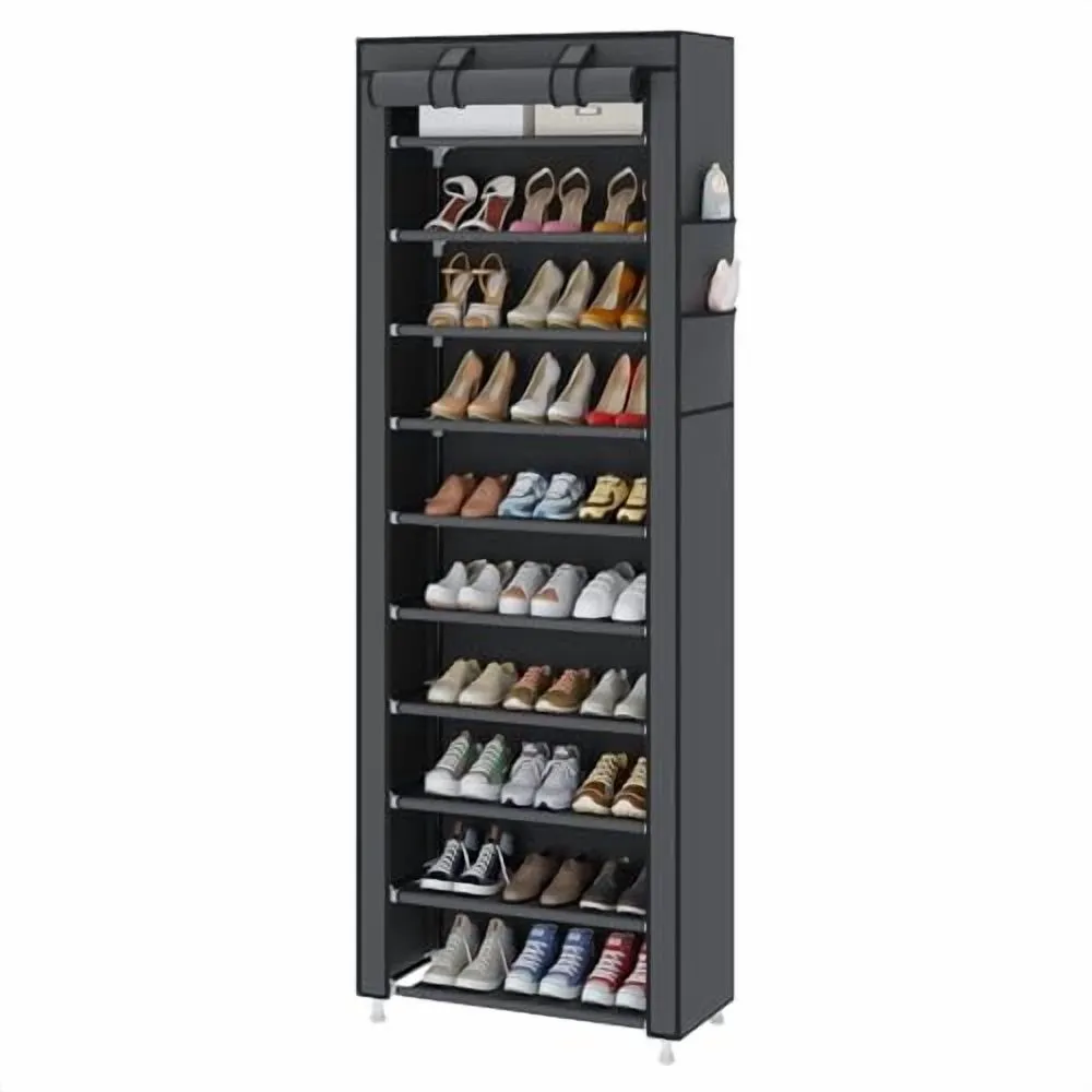 10-Tier Free Standing Shoe Rack Sturdy Shoe Rack Organizer for Closet Entryway Stackable Shoe Shelf with Dustproof Cover,Grey - Unbranded