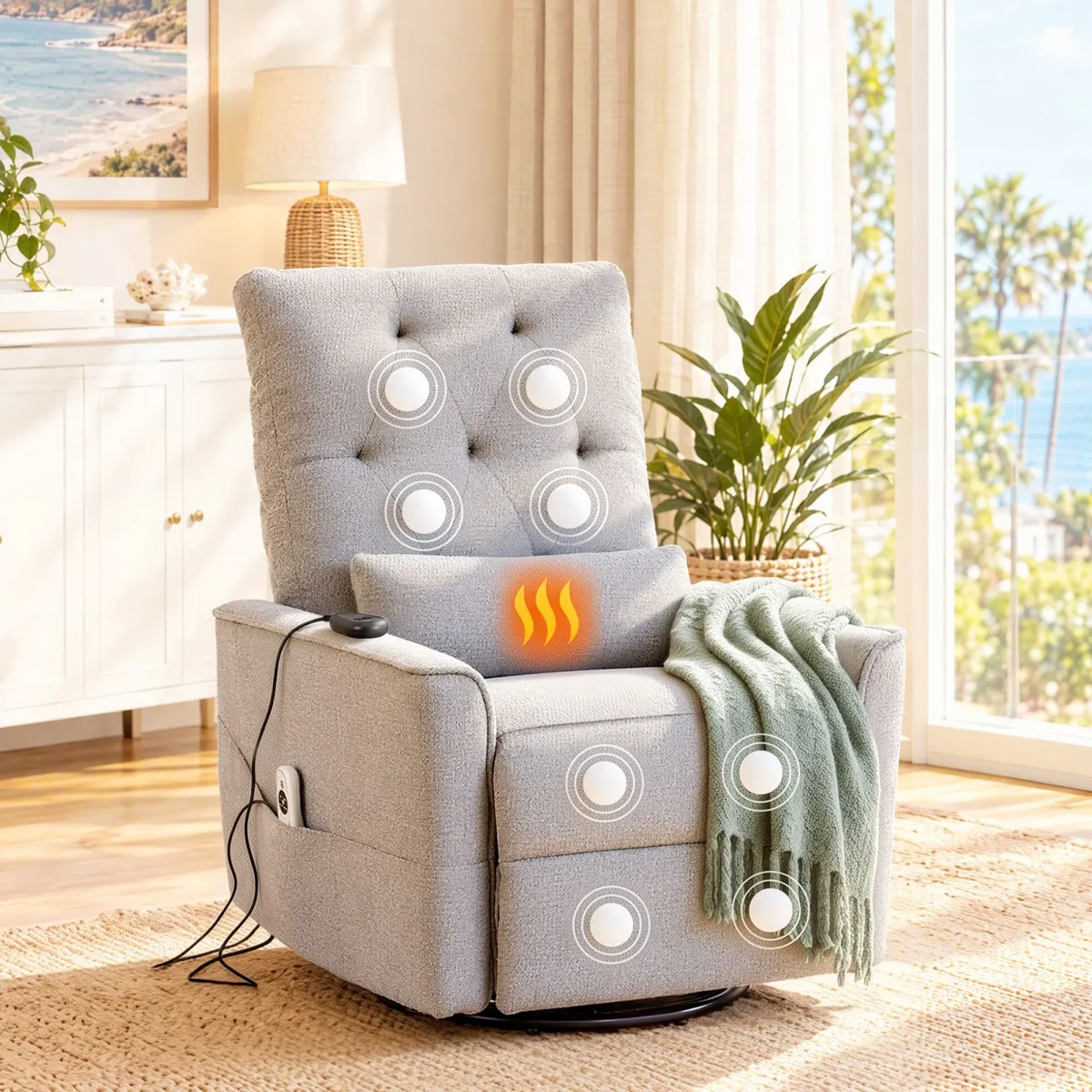 Artiss Electric Massage Recliner Chair with 270° Swivel & Heat, Grey - Artiss