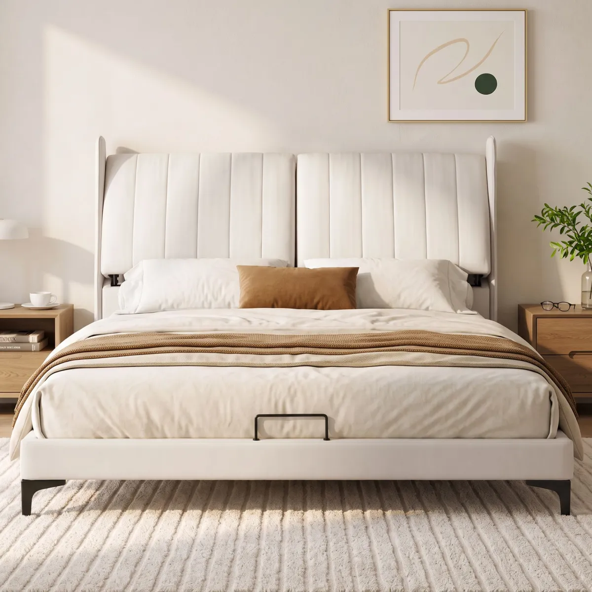 Artiss Queen Size Bed Frame with Adjustable Headboard, PU Leather - Artiss