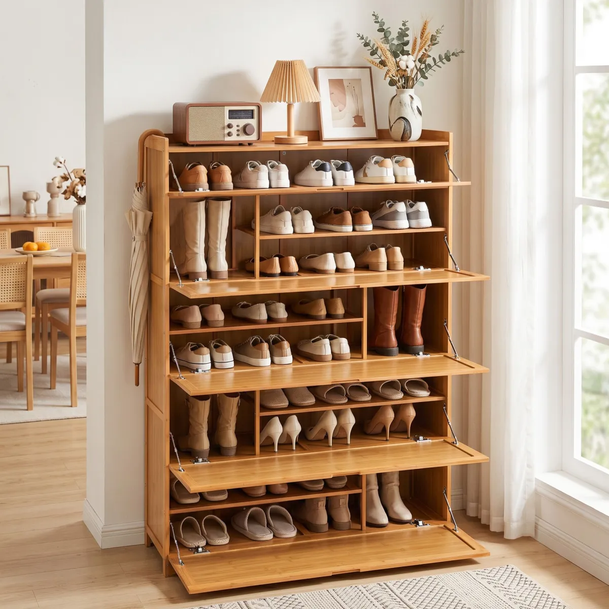 Artiss Shoe Cabinet Multi-Height Shelves 28 Pairs Shoe Storage Cupboard Wood - Artiss