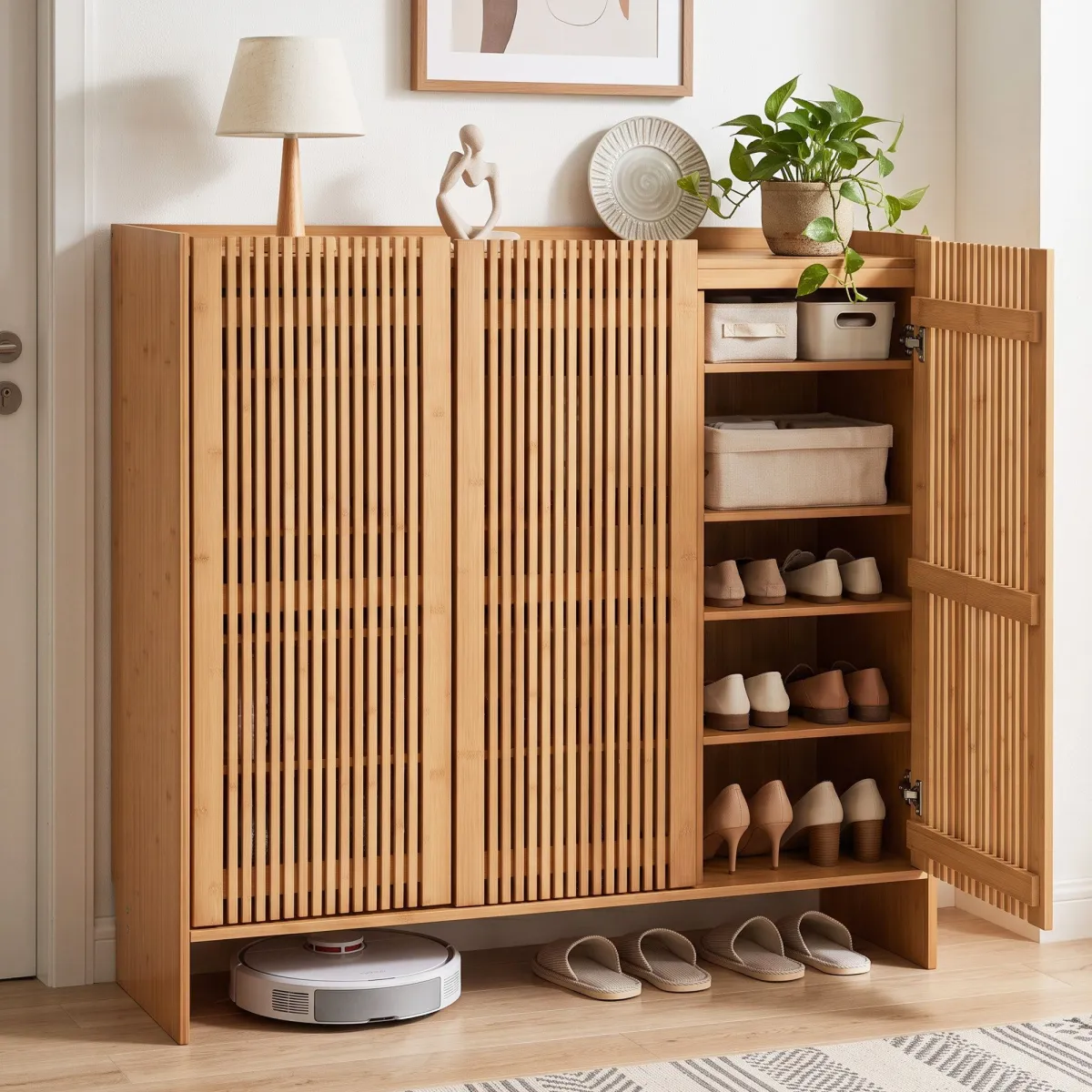 Artiss Shoe Cabinet Versatile Door 24 Pairs Shoe Storage Cupboard Bamboo - Artiss