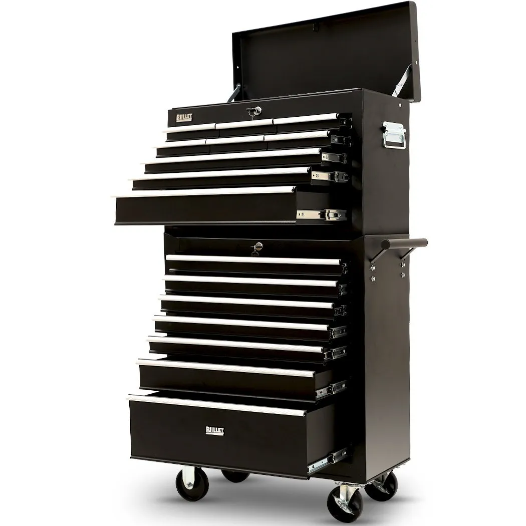 BULLET Pro 16 Drawer Tool Box Cabinet Chest Storage, Toolbox Garage Organiser Set, Black - Bullet Pro