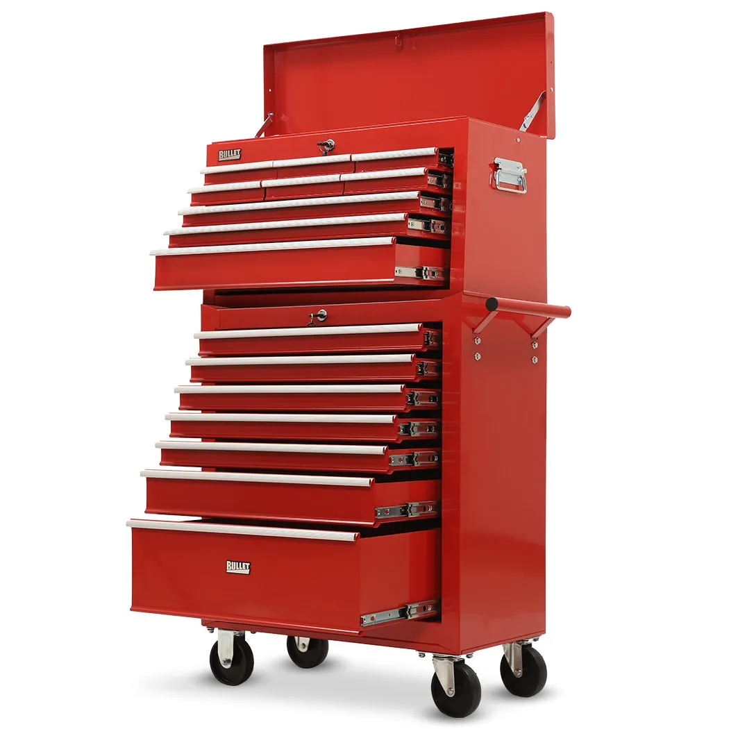 Bullet Pro 16 Drawer Tool Box Cabinet Chest Storage, Toolbox Garage Organiser Set, Red - Bullet Pro