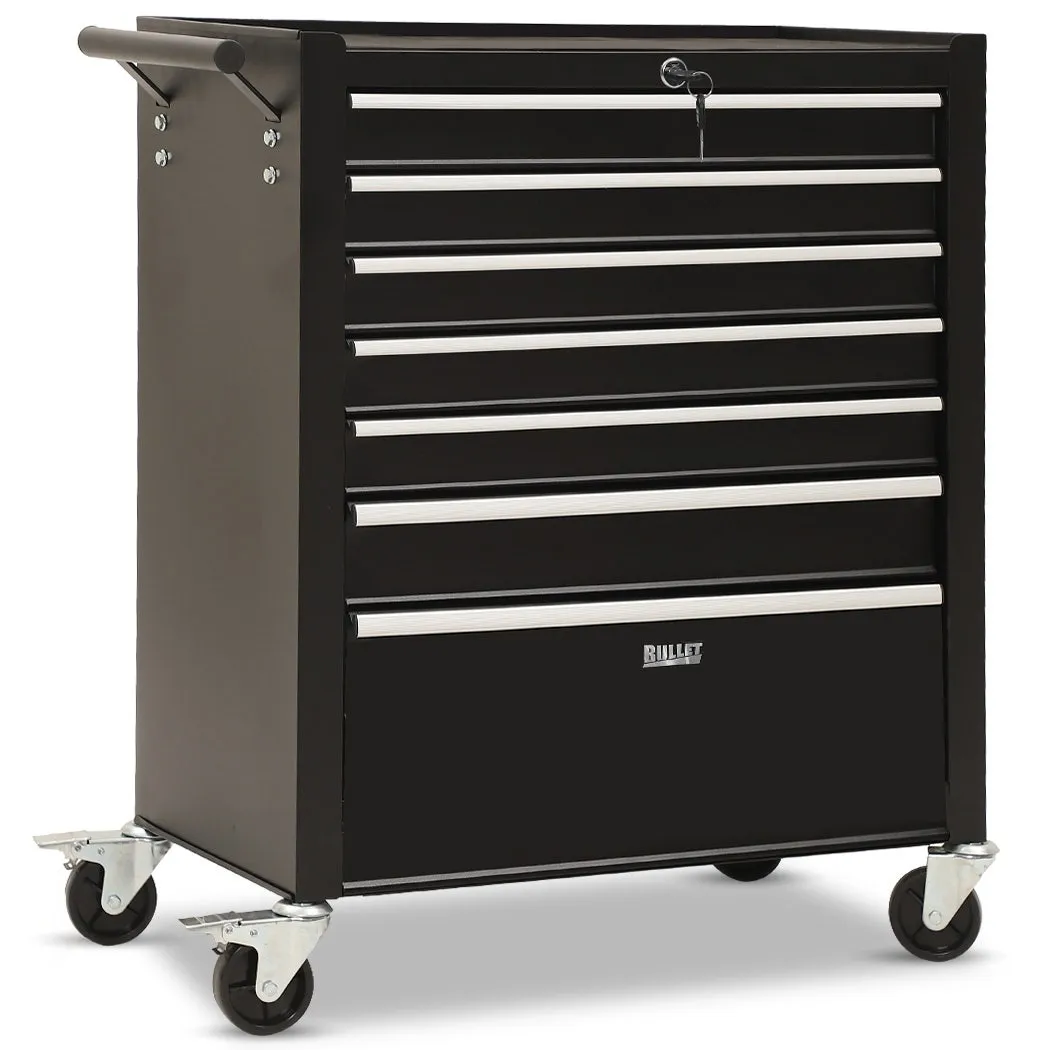 BULLET Pro 7 Drawer Tool Box Cabinet Trolley Storage, Toolbox Garage Organiser Set, Black - Bullet Pro