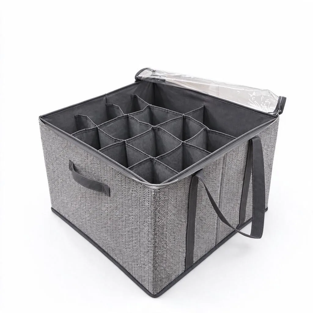 Herringbone Grey 14-Compartment Shoe Storage Bin 42x42x32cm Foldable Washable Fabric Grid Organiser Clear Zip Top 1pc Closet - Unbranded
