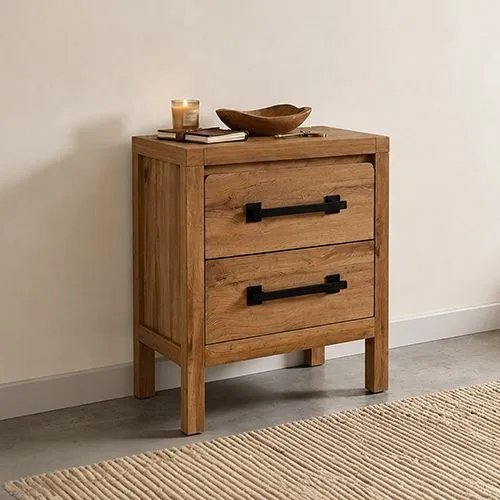 Natural Timber Look Bedside Table with Drawers - Melbournians Furniture