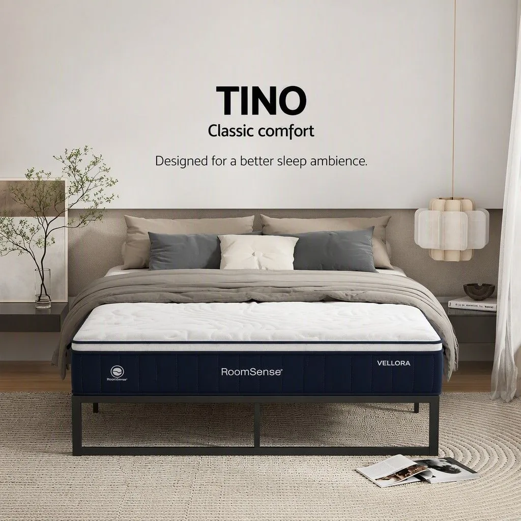 RoomSense Queen 30cm Latex Hybrid Mattress Bundle with Metal Bed Frame - RoomSense