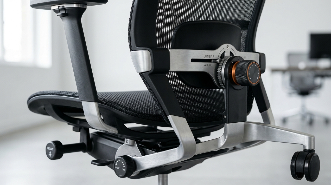 Precision adjustable lumbar support and synchronous recline mechanism on ergonomic mesh chair